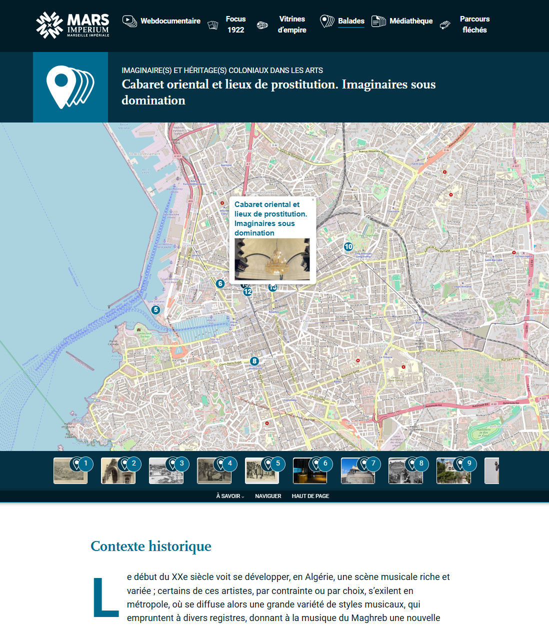 Capture d'écran d'une page d'étape de balade sur la plateforme balades numériques de Mars Imperium