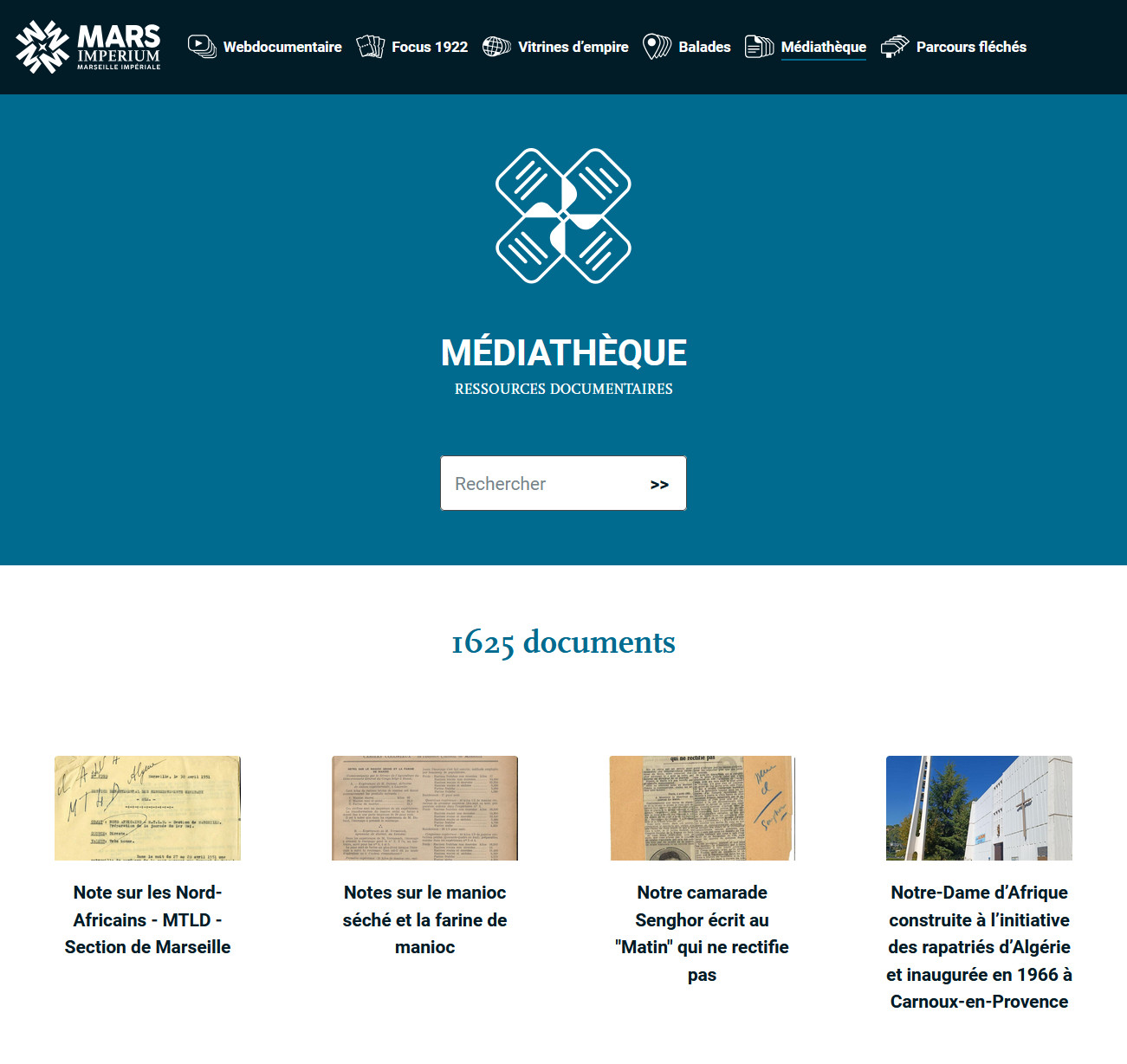 Capture d'écran de la page d'accueil de la plateforme Médiathèque de Mars Imperium