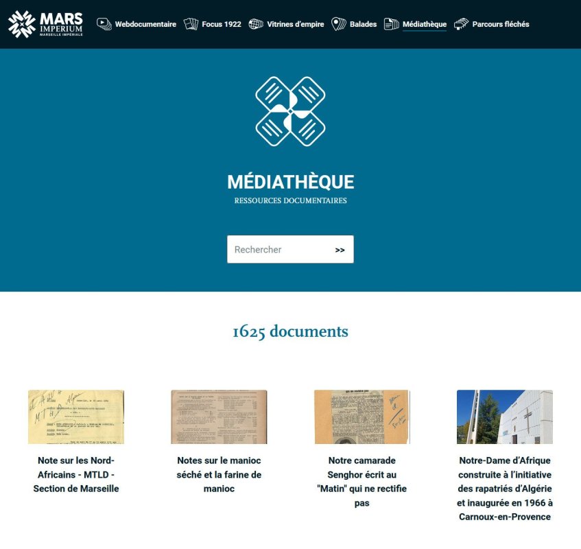 Capture d'écran de la page d'accueil de la plateforme Médiathèque de Mars Imperium